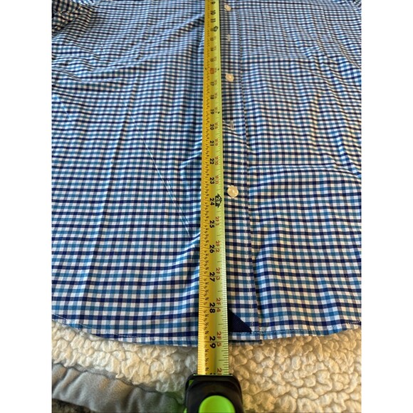 Untuckit Shirt Mens Large Navy Blue Teal Check Short Sleeve Slim Fit Manzanilla - Picture 7 of 9